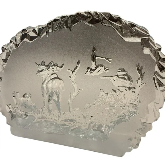 Nybro Sweden Crystal Glass Paperweight Sculpture Crystal Wildlife Scene Decor